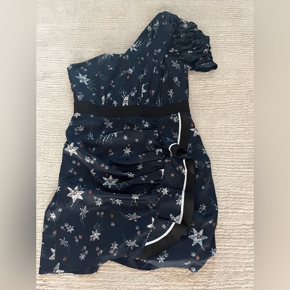 Self Portrait Constellation One-Shoulder Star Print Dress